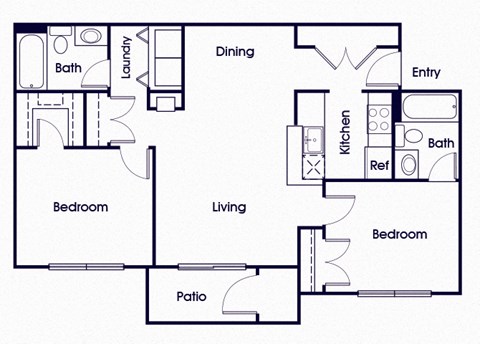 Two bedroom two bathroom floor plan image at Riverwoods in Woodbridge VA